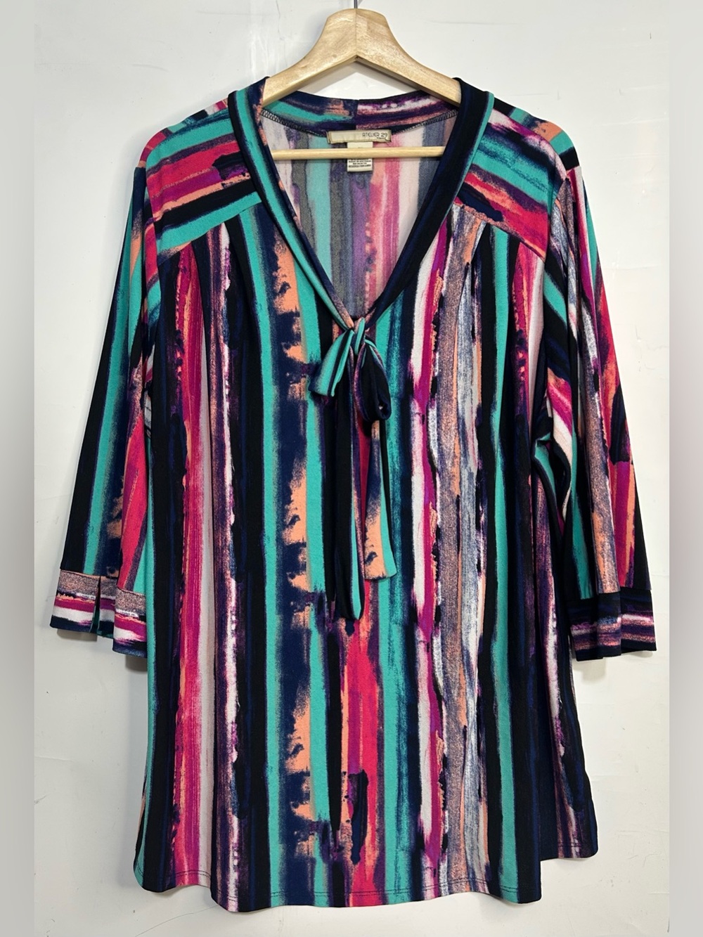 5‎ for $25🔥Atelier Watercolor Striped Tie Collar Blouse 3X